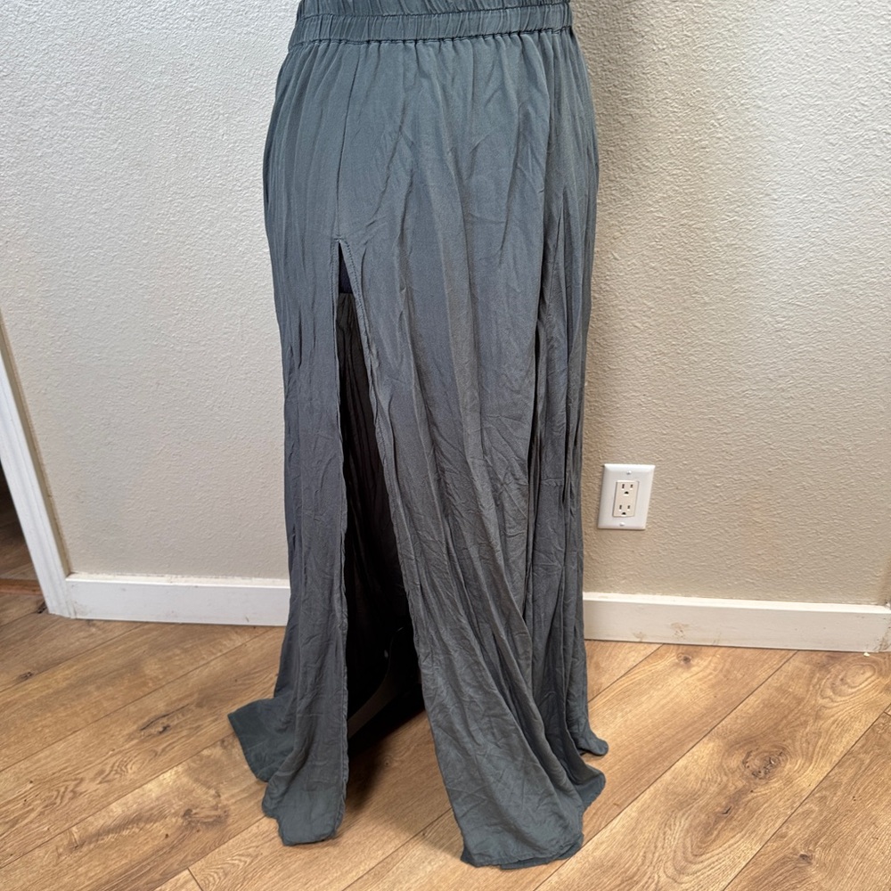 Acacia 100% silk Elegant Gray Maxi Skirt